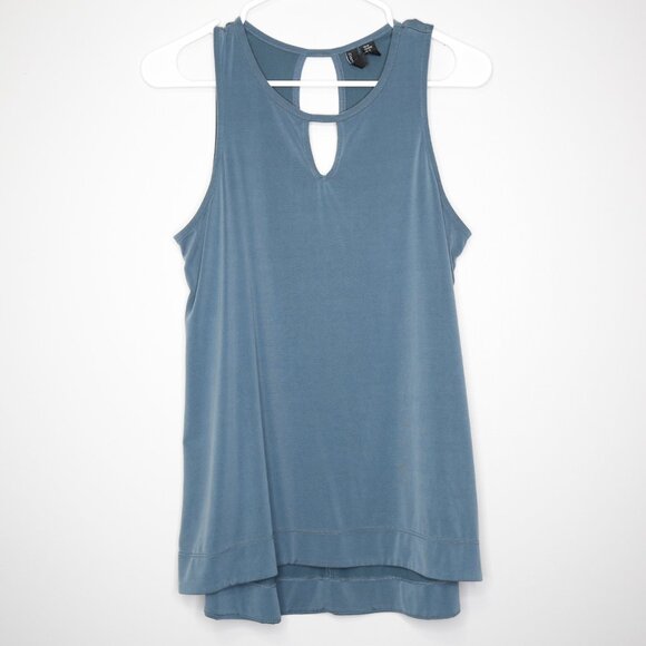 Cynthia Rowley Blue Sleeveless Hi-Low Keyhole Blouse - M. Cupro/Polyester blend - Picture 1 of 2